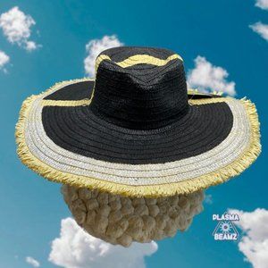 Black Painted Wide Brim Straw Hat